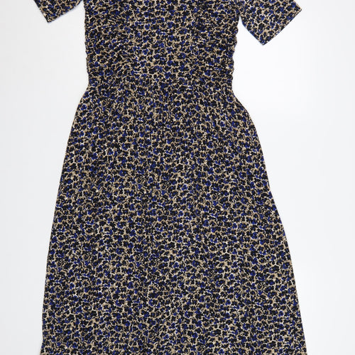 Jigsaw Women Blue Floral Ruched Fit & Flare Maxi Dress Size S
