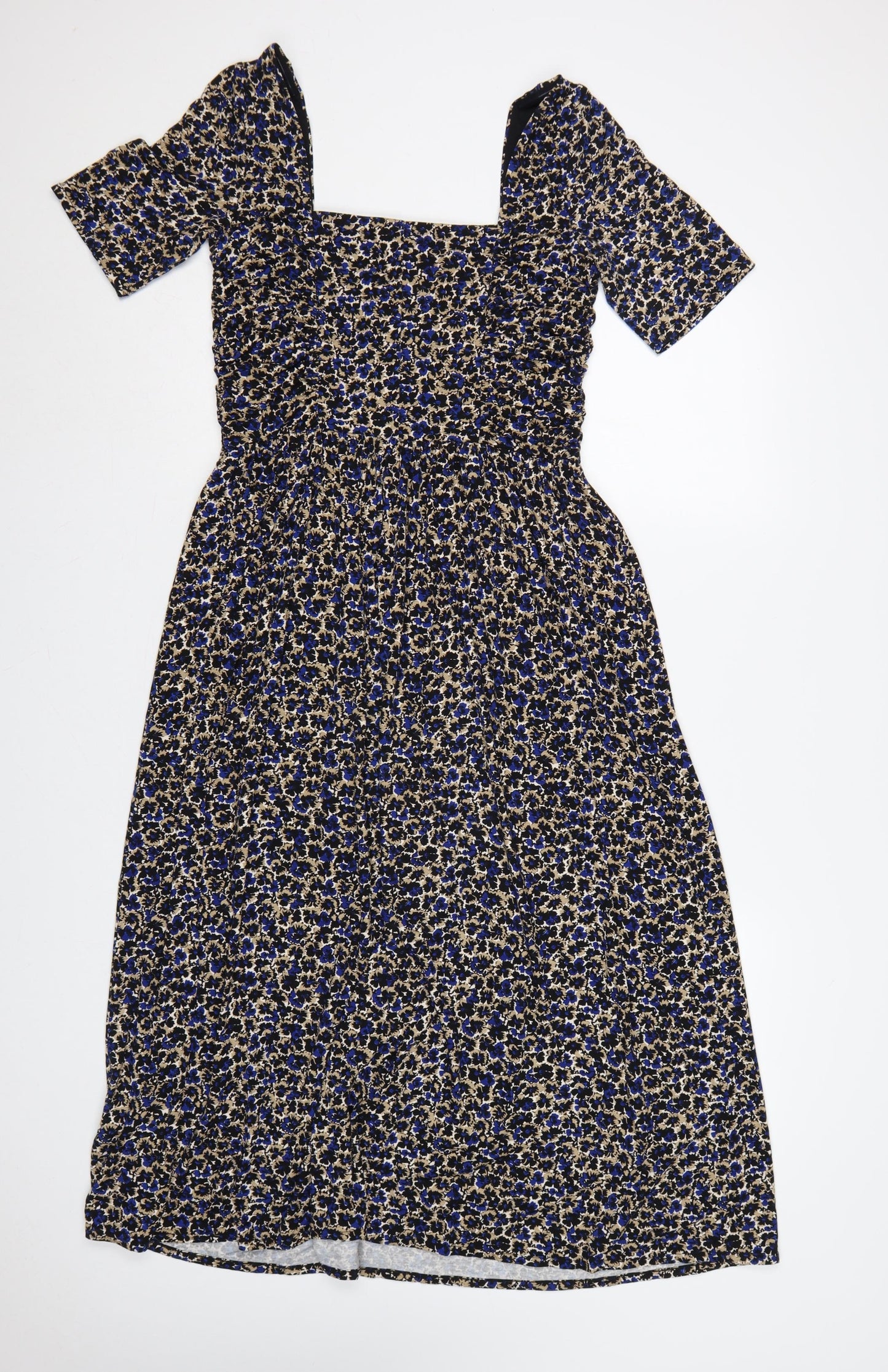 Jigsaw Women Blue Floral Ruched Fit & Flare Maxi Dress Size S