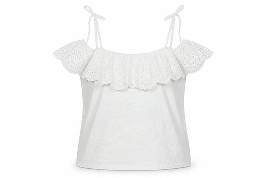 Front view of Oasis Women White M Cotton Broderie Anglaise Ruffle Tie Strap Camisole Top