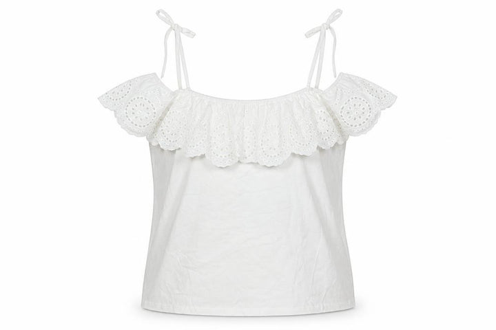 Oasis Women White M Cotton Broderie Anglaise Ruffle Tie Strap Camisole Top