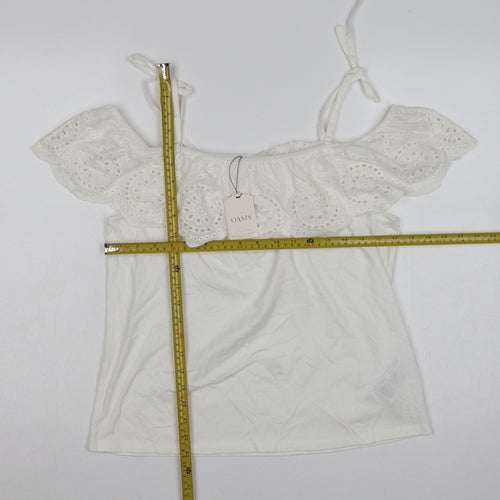 Oasis Women White M Cotton Broderie Anglaise Ruffle Tie Strap Camisole Top