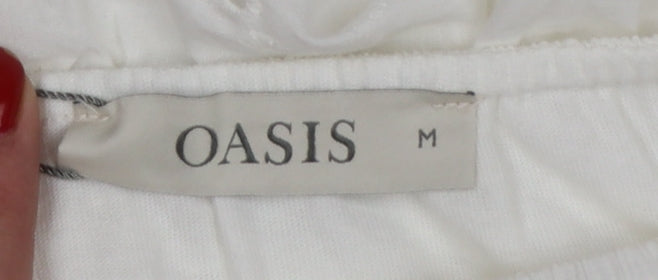Oasis Women White M Cotton Broderie Anglaise Ruffle Tie Strap Camisole Top