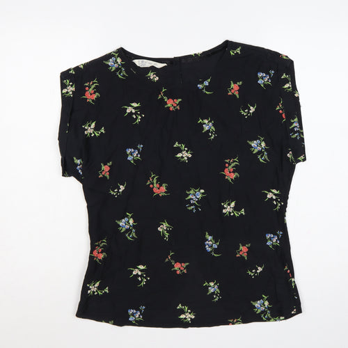 First Impressions Women Black Floral Viscose Silk Blouse UK 12