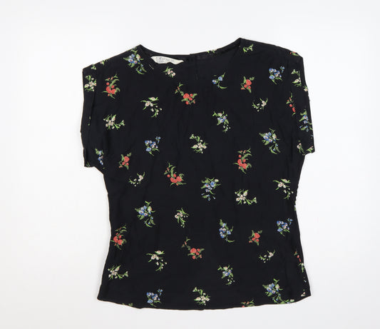 First Impressions Women Black Floral Viscose Silk Blouse UK 12