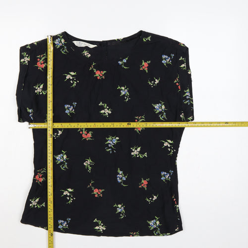 First Impressions Women Black Floral Viscose Silk Blouse UK 12