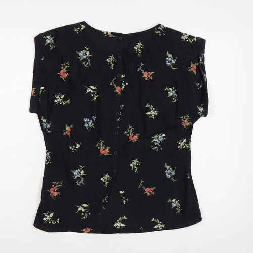 First Impressions Women Black Floral Viscose Silk Blouse UK 12