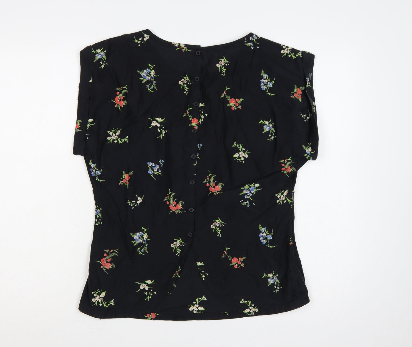 First Impressions Women Black Floral Viscose Silk Blouse UK 12