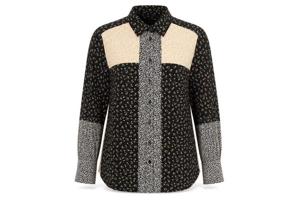 Front view of Topshop Women Multicoloured UK 10 Floral Patchwork Button-Up Blouse