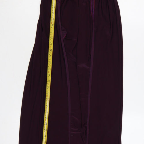 Boohoo Night Women Purple UK 8 Maxi V-Neck Plunge Split Long Sleeve Dress