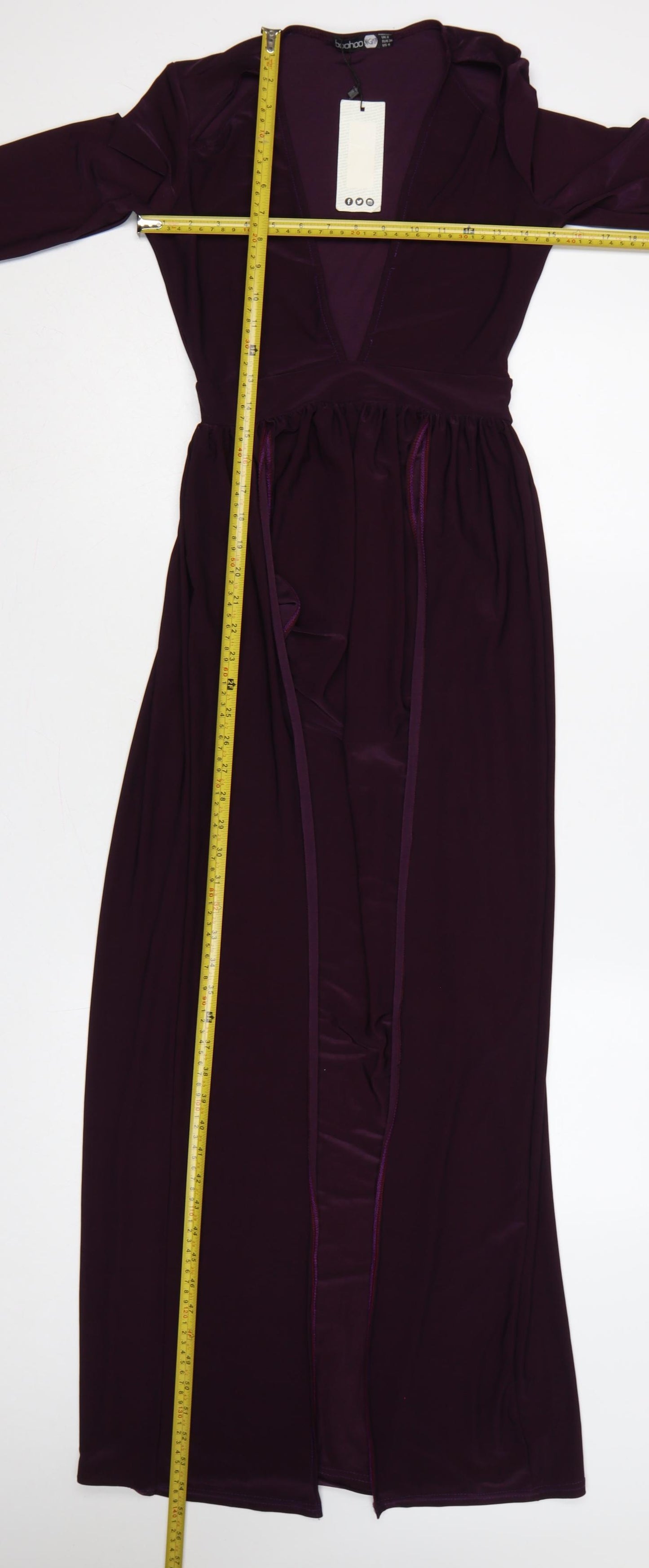 Boohoo Night Women Purple UK 8 Maxi V-Neck Plunge Split Long Sleeve Dress