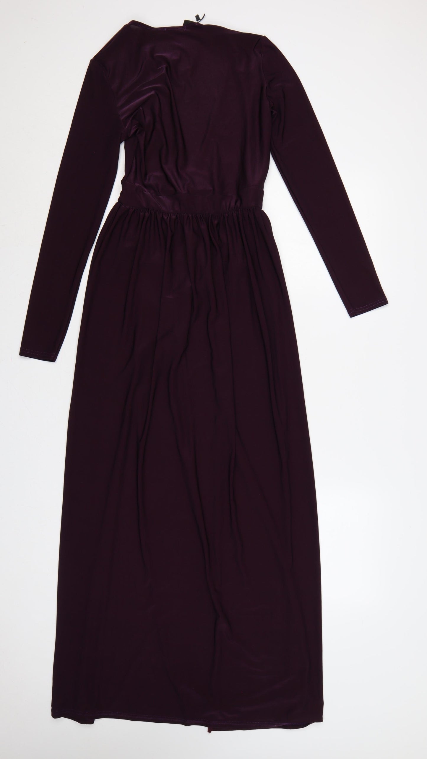 Boohoo Night Women Purple UK 8 Maxi V-Neck Plunge Split Long Sleeve Dress