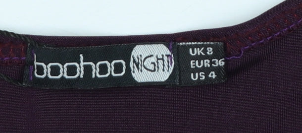 Boohoo Night Women Purple UK 8 Maxi V-Neck Plunge Split Long Sleeve Dress