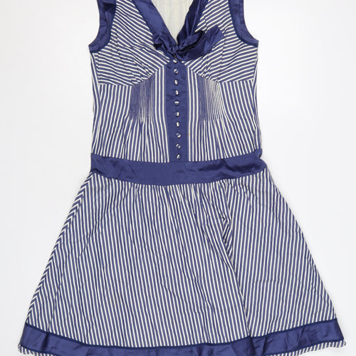 Ted Baker Women’s Blue Stripe Cotton A-Line Knee Length Dress UK 10