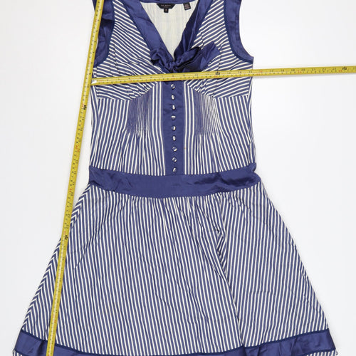 Ted Baker Women’s Blue Stripe Cotton A-Line Knee Length Dress UK 10