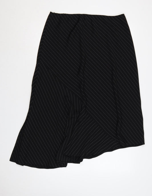 Wallis Women Black UK 16 Asymmetric A-Line Long Pinstripe Skirt