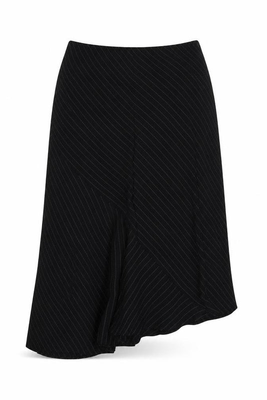 Wallis Women Black UK 16 Asymmetric A-Line Long Pinstripe Skirt
