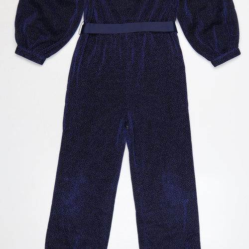 Monsoon Girls Blue Glitter Velour Belted Jumpsuit 9-10 Years Party