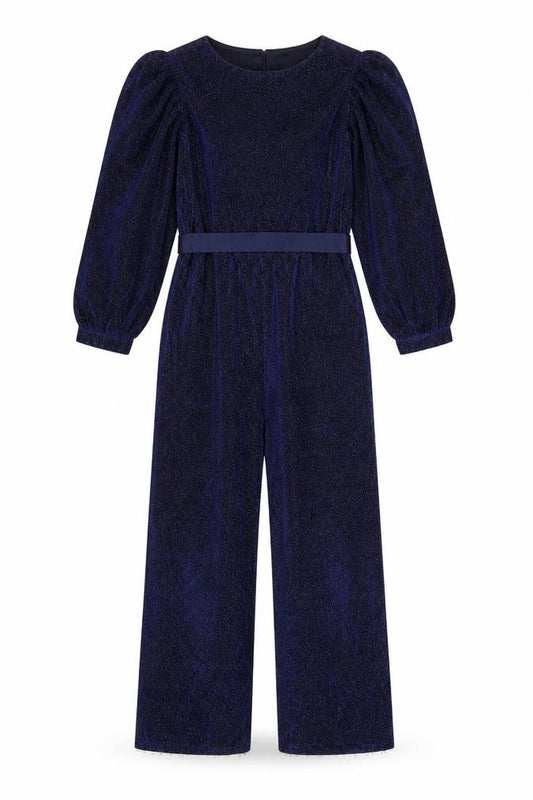 Monsoon Girls Blue Glitter Velour Belted Jumpsuit 9-10 Years Party