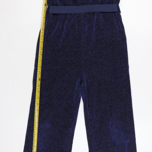 Monsoon Girls Blue Glitter Velour Belted Jumpsuit 9-10 Years Party