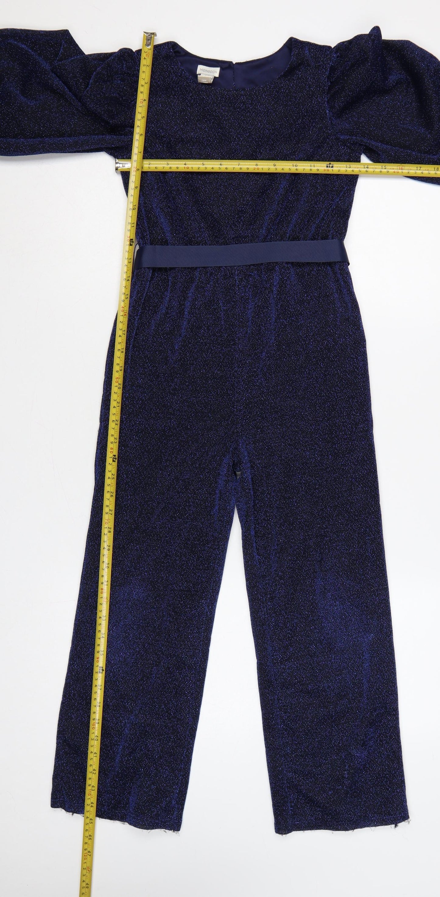 Monsoon Girls Blue Glitter Velour Belted Jumpsuit 9-10 Years Party