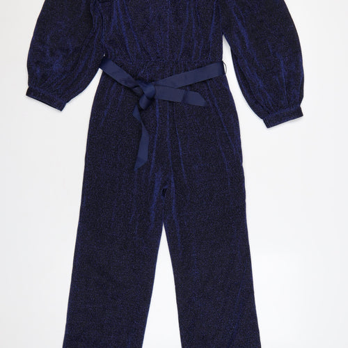 Monsoon Girls Blue Glitter Velour Belted Jumpsuit 9-10 Years Party