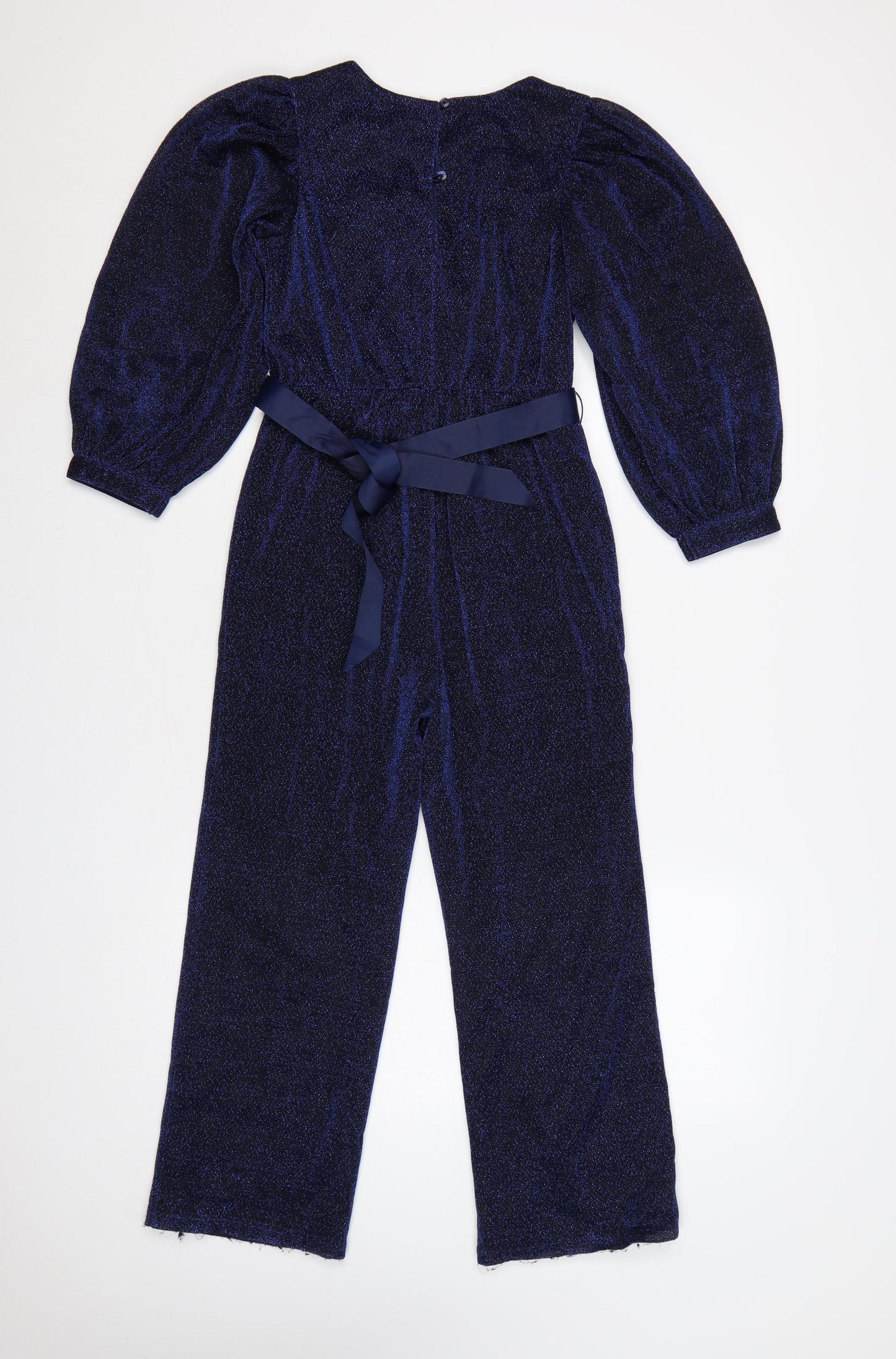 Monsoon Girls Blue Glitter Velour Belted Jumpsuit 9-10 Years Party