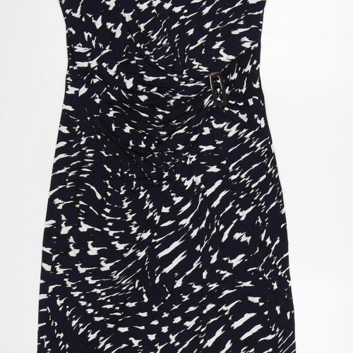 Planet Women Blue Geometric Ruched Buckle Sheath Dress UK 12