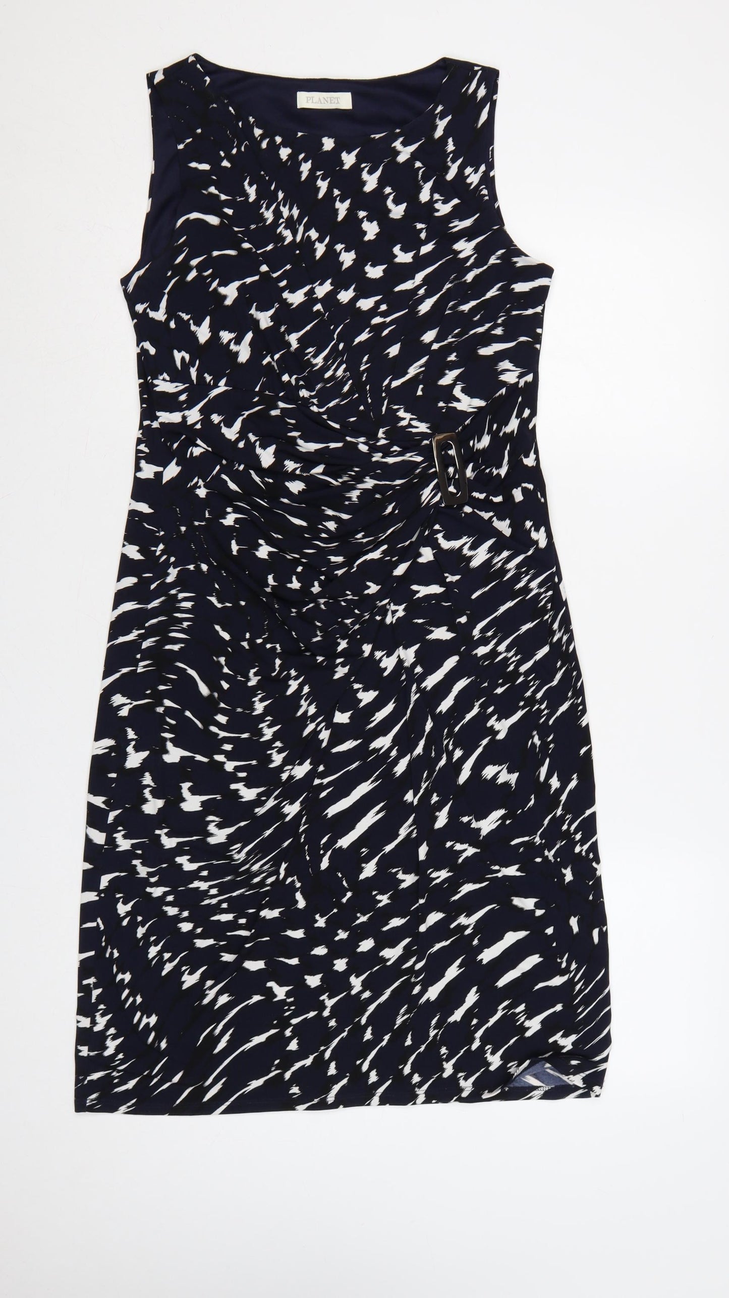 Planet Women Blue Geometric Ruched Buckle Sheath Dress UK 12