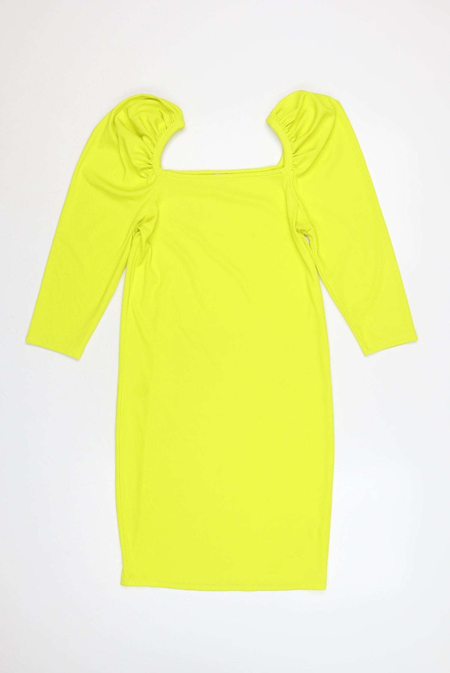 River Island Women Yellow UK 14 Bodycon Ribbed Square Neck Dress