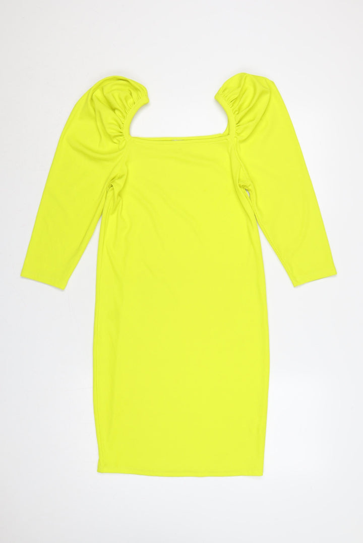 River Island Women Yellow UK 14 Bodycon Ribbed Square Neck Dress