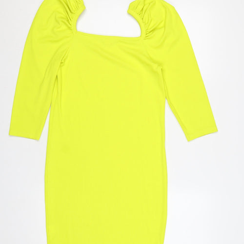 River Island Women Yellow UK 14 Bodycon Ribbed Square Neck Dress