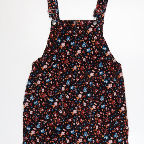 Red Herring Women Black Floral Corduroy Pinafore Dress UK 12