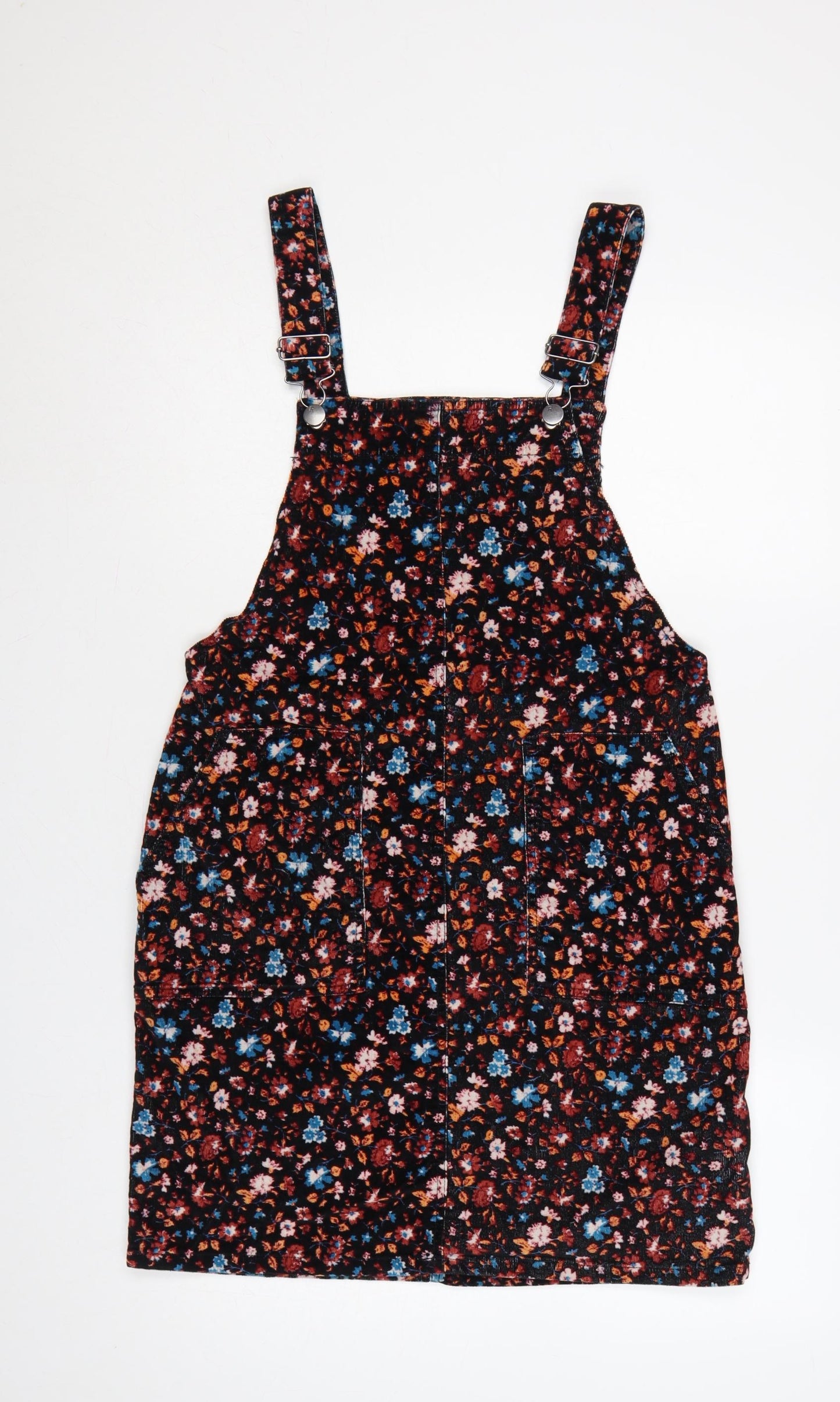 Red Herring Women Black Floral Corduroy Pinafore Dress UK 12