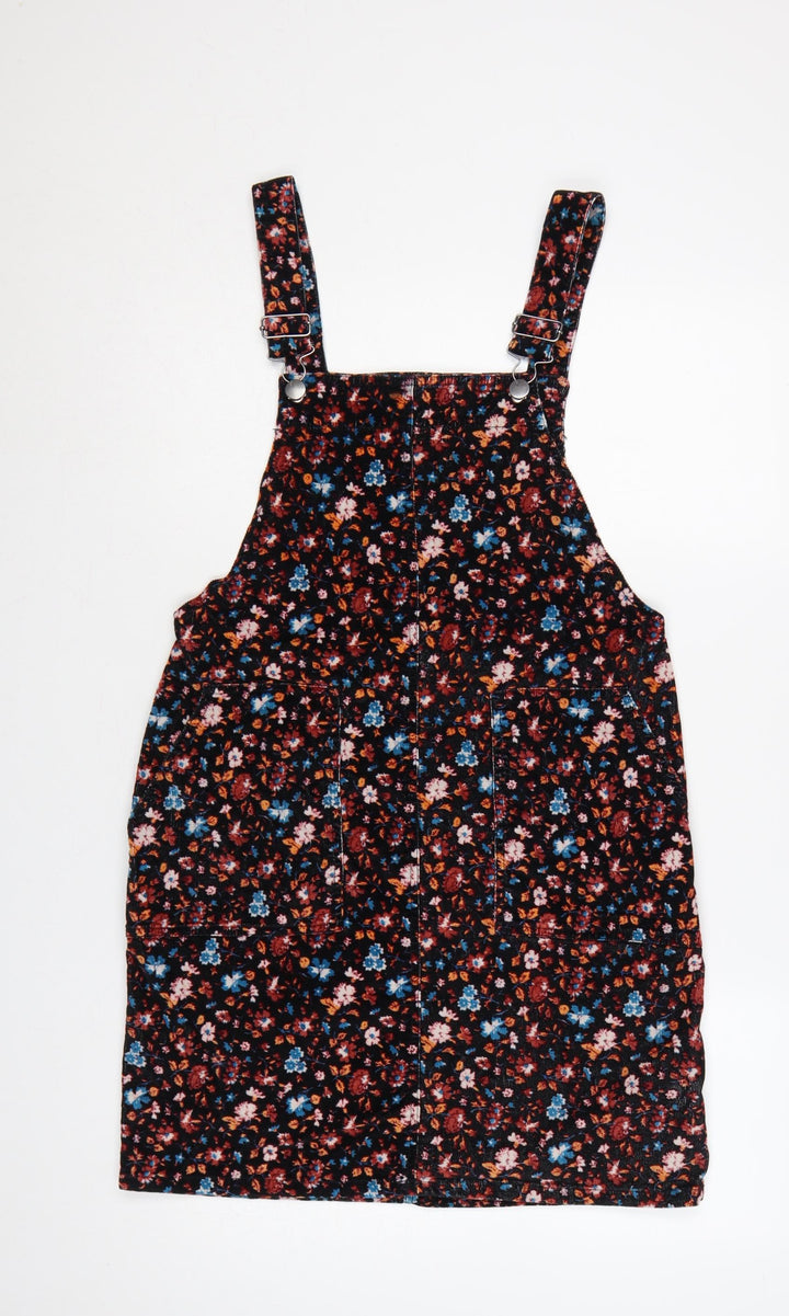 Red Herring Women Black Floral Corduroy Pinafore Dress UK 12