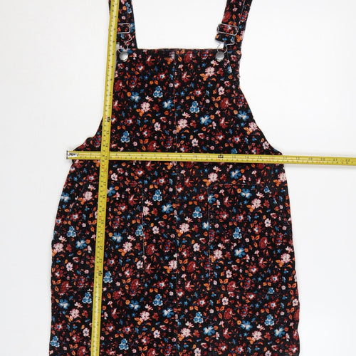 Red Herring Women Black Floral Corduroy Pinafore Dress UK 12