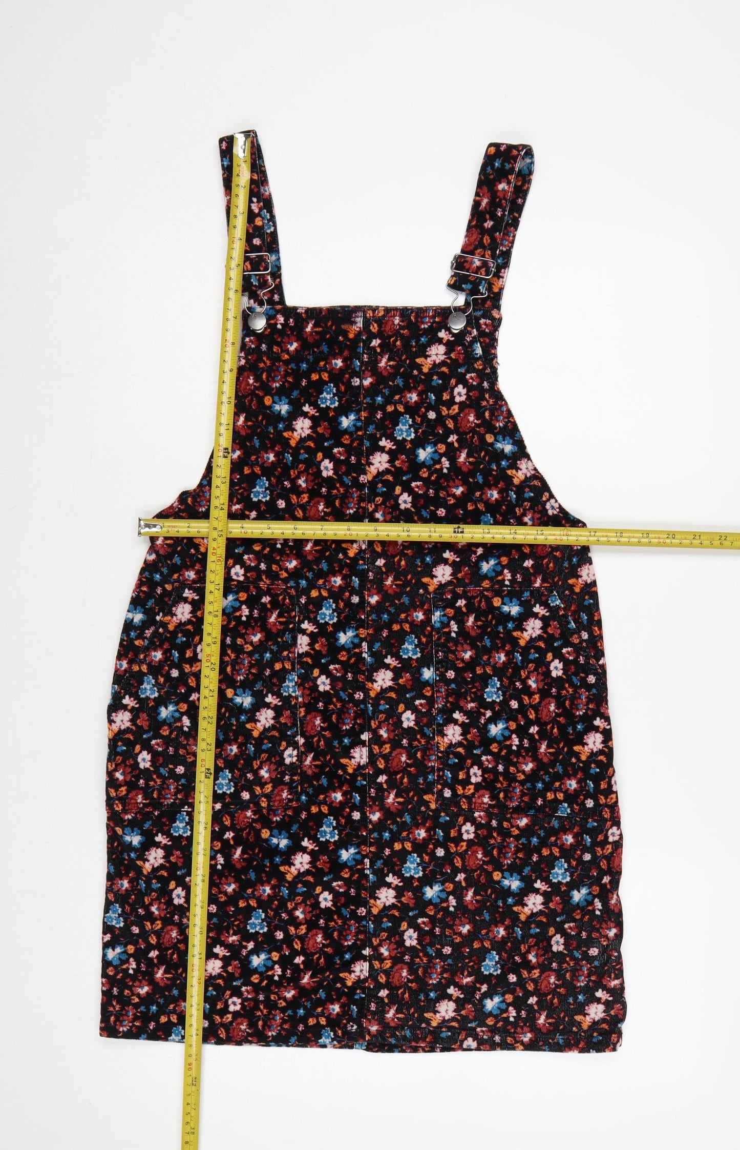 Red Herring Women Black Floral Corduroy Pinafore Dress UK 12