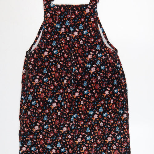 Red Herring Women Black Floral Corduroy Pinafore Dress UK 12