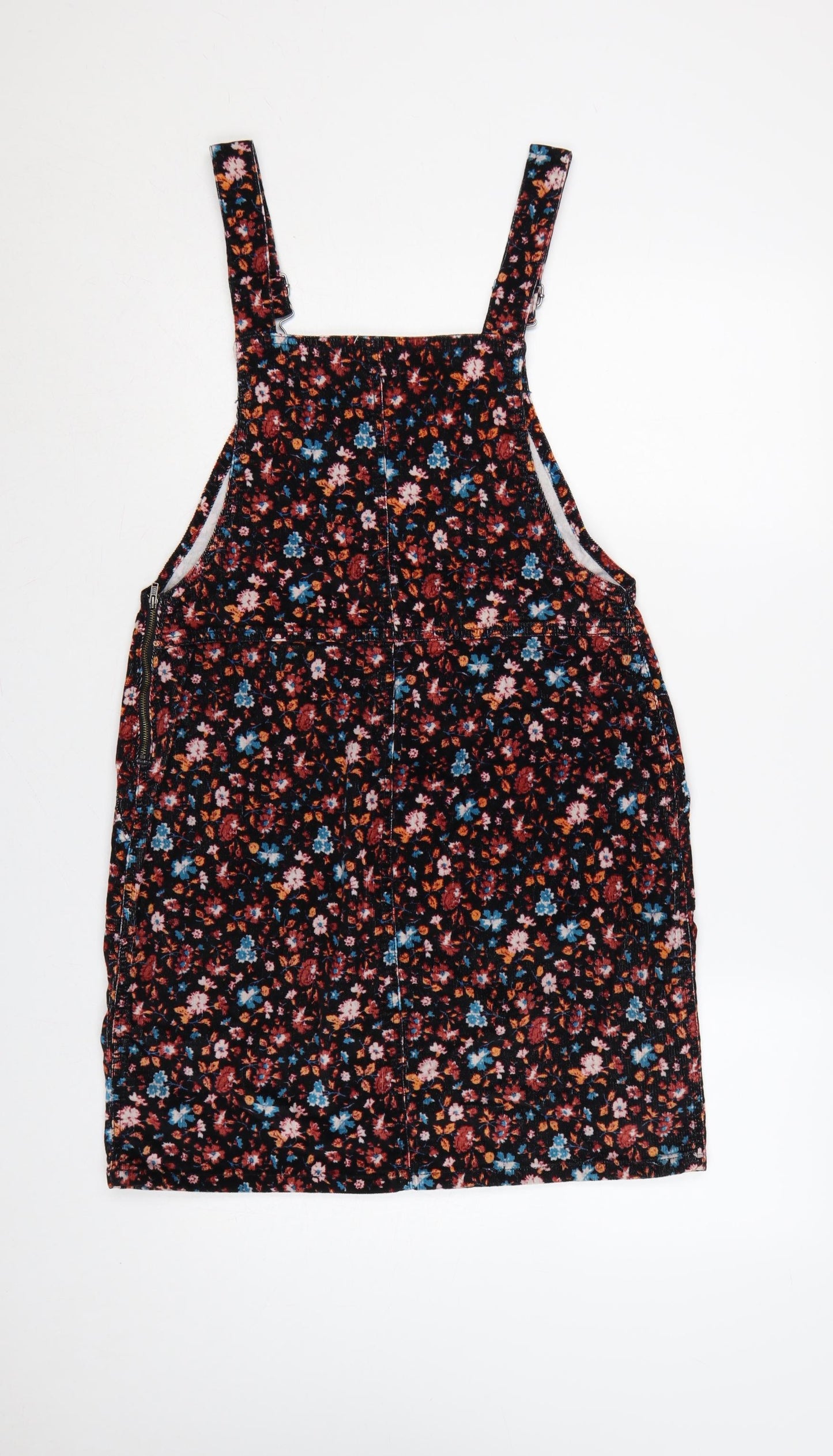 Red Herring Women Black Floral Corduroy Pinafore Dress UK 12