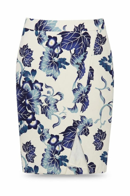 Oasis Women Blue Floral Pencil Knee Length Skirt UK 10