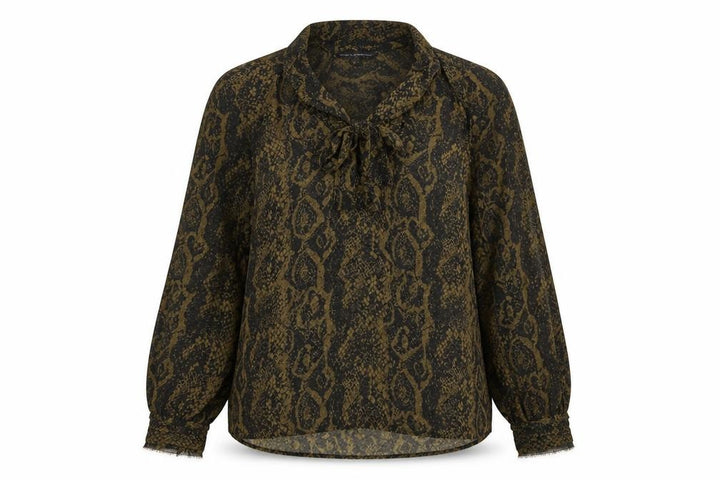 French Connection Women’s Green Snake Print Tie Neck Chiffon Blouse UK 10