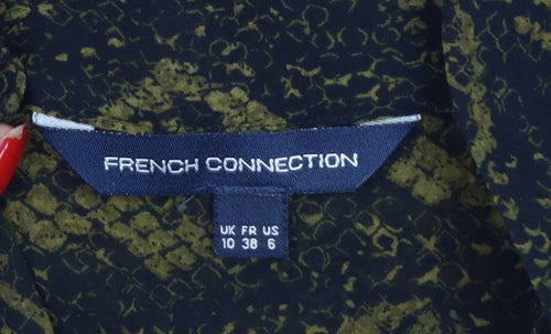 French Connection Women’s Green Snake Print Tie Neck Chiffon Blouse UK 10