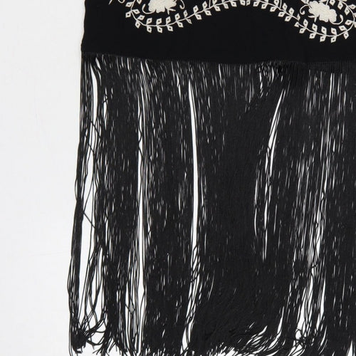 Nasty Gal Women Black UK 8 Floral Embroidered Fringe Slip Dress