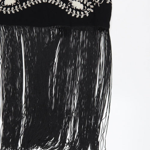 Nasty Gal Women Black UK 8 Floral Embroidered Fringe Slip Dress