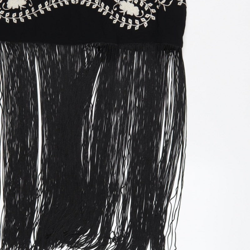 Nasty Gal Women Black UK 8 Floral Embroidered Fringe Slip Dress