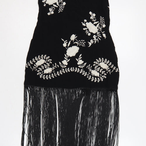 Nasty Gal Women Black UK 8 Floral Embroidered Fringe Slip Dress