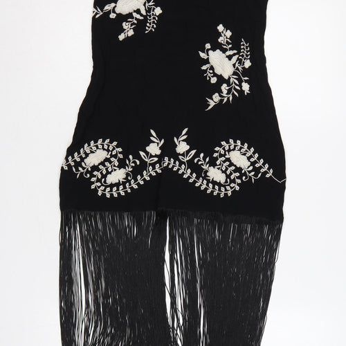 Nasty Gal Women Black UK 8 Floral Embroidered Fringe Slip Dress