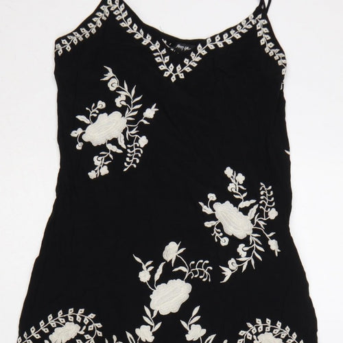 Nasty Gal Women Black UK 8 Floral Embroidered Fringe Slip Dress