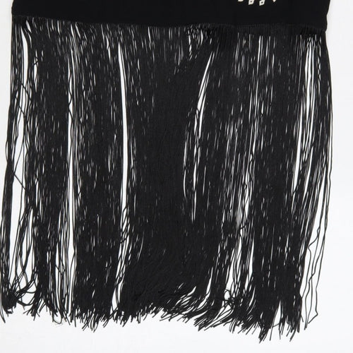 Nasty Gal Women Black UK 8 Floral Embroidered Fringe Slip Dress