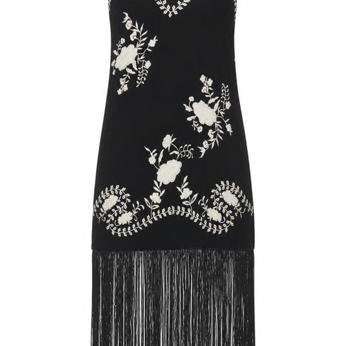Nasty Gal Women Black UK 8 Floral Embroidered Fringe Slip Dress