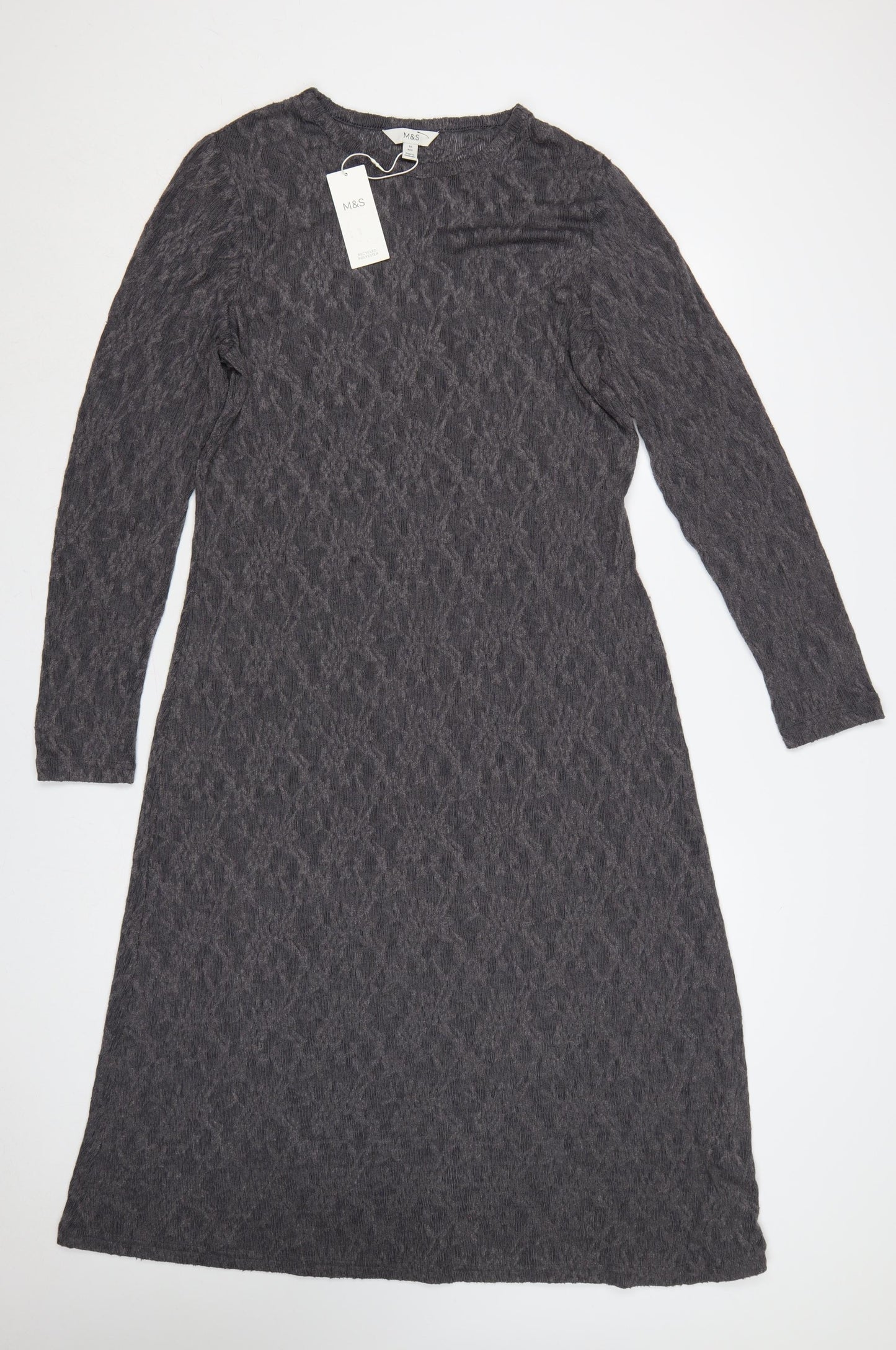 Marks and Spencer Women Grey UK 16 Long Knit Jumper Dress